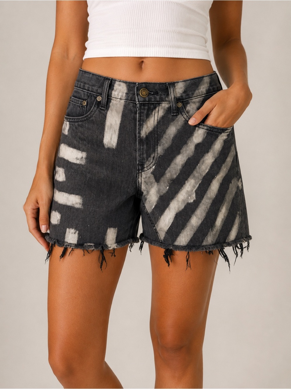 Custom Hand Painted Old Navy Black Cutoff Denim Shorts Bleached Festival 30